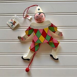 Colorful Sevi Italy Harlequin Jester Jumping Jack Toy with Bell